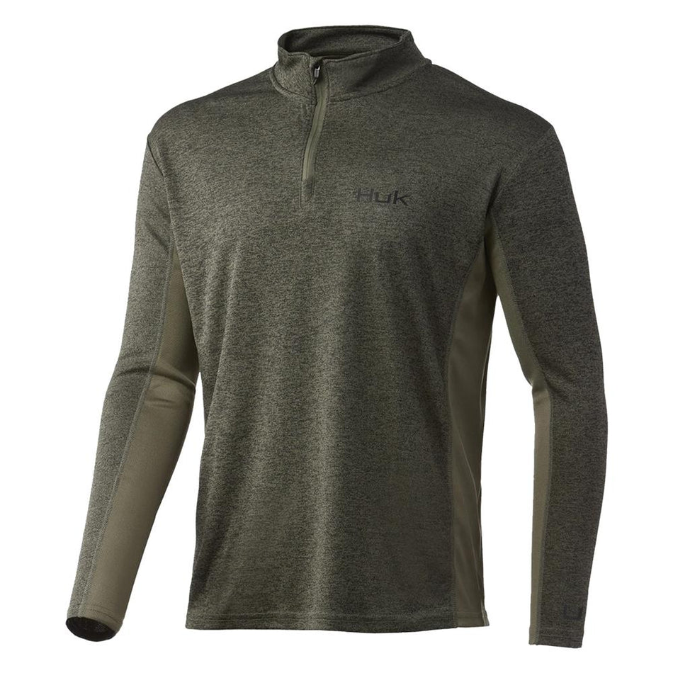Huk Coldfront 1/4-Zip Long Sleeve Fishing Shirt Heather Moss S 4-Way Stretch