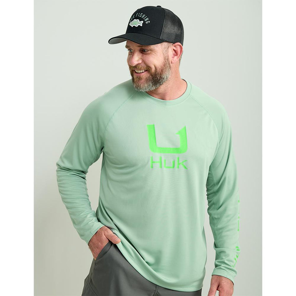 Huk Icon Long Sleeve Crew Shirt Fog Green Size S