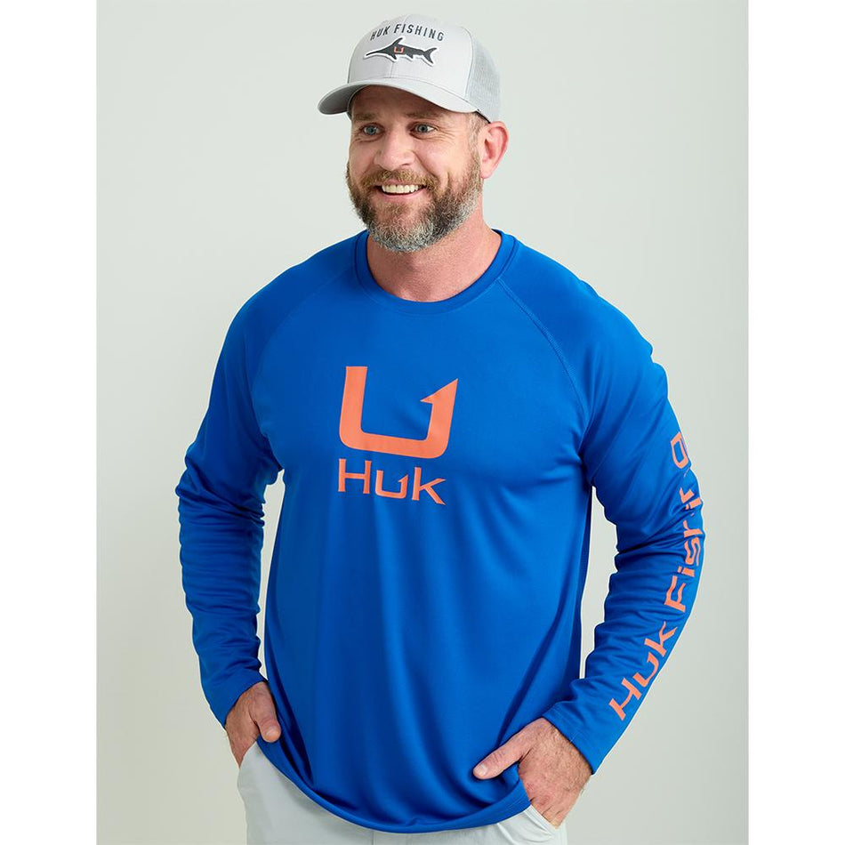 Huk Icon Crew LS Performance Shirt Ocean Blue Small