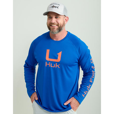 Huk Icon Crew Long Sleeve Shirt with UPF 50+ Ocean Blue 2XL