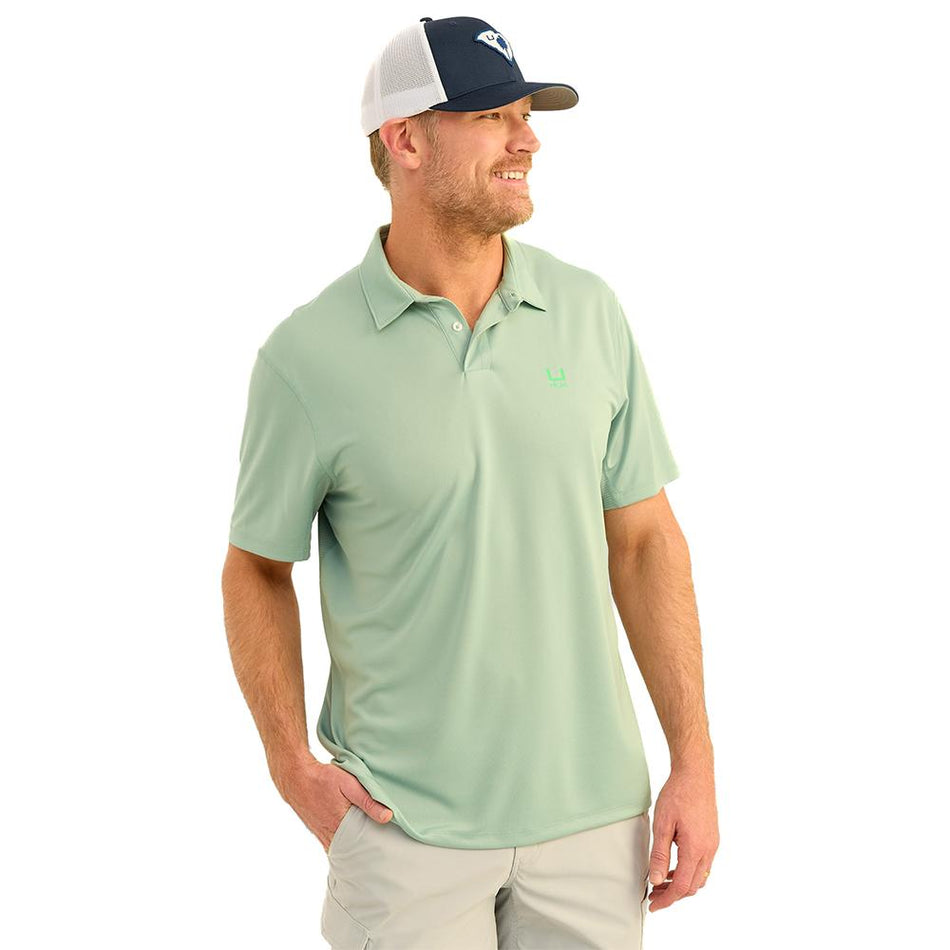 Huk Icon Polo Performance Short Sleeve Shirt Fog Green L
