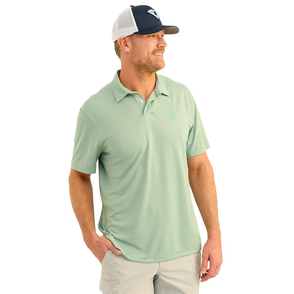 Huk Icon Short Sleeve Polo Shirt in Fog Green Size S