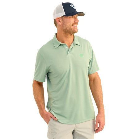 Huk Icon Short Sleeve Polo Shirt in Fog Green Size S