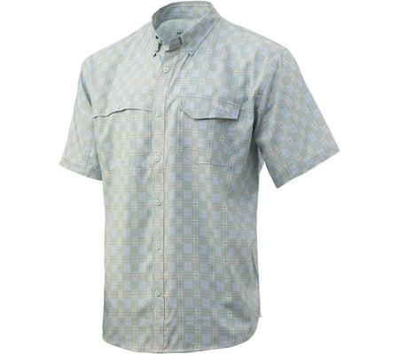 Huk Mens Tide Point Fish Plaid SS Performance Shirt Plein Air M