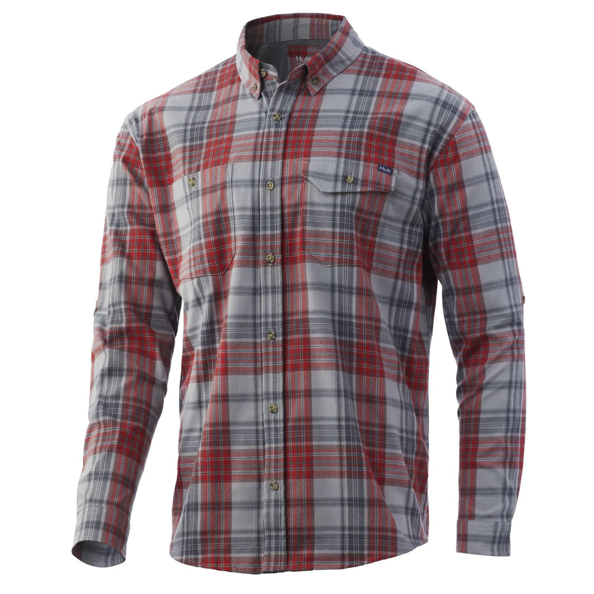 Huk Rutledge Flannel Fishing Shirt Volcanic Ash Size S