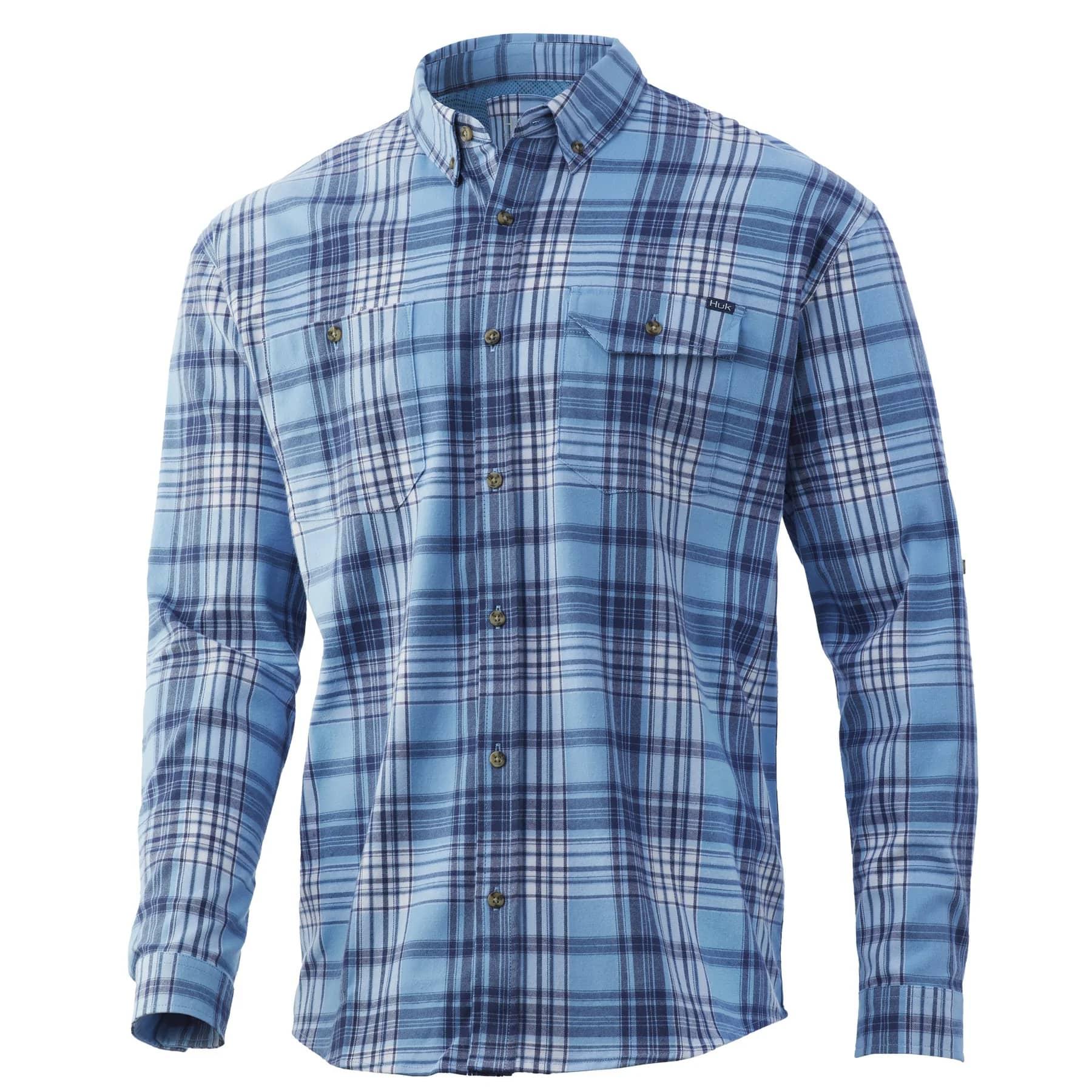 Huk Rutledge Polyester Flannel Fishing Shirt Baltic Sea S