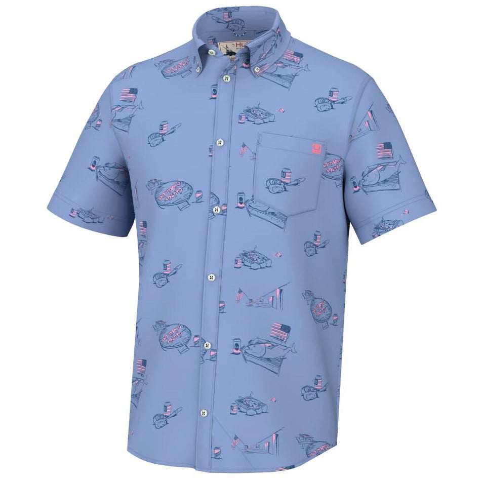 Huk Americookin Kona Short Sleeve Fishing Shirt Quiet Harbor L