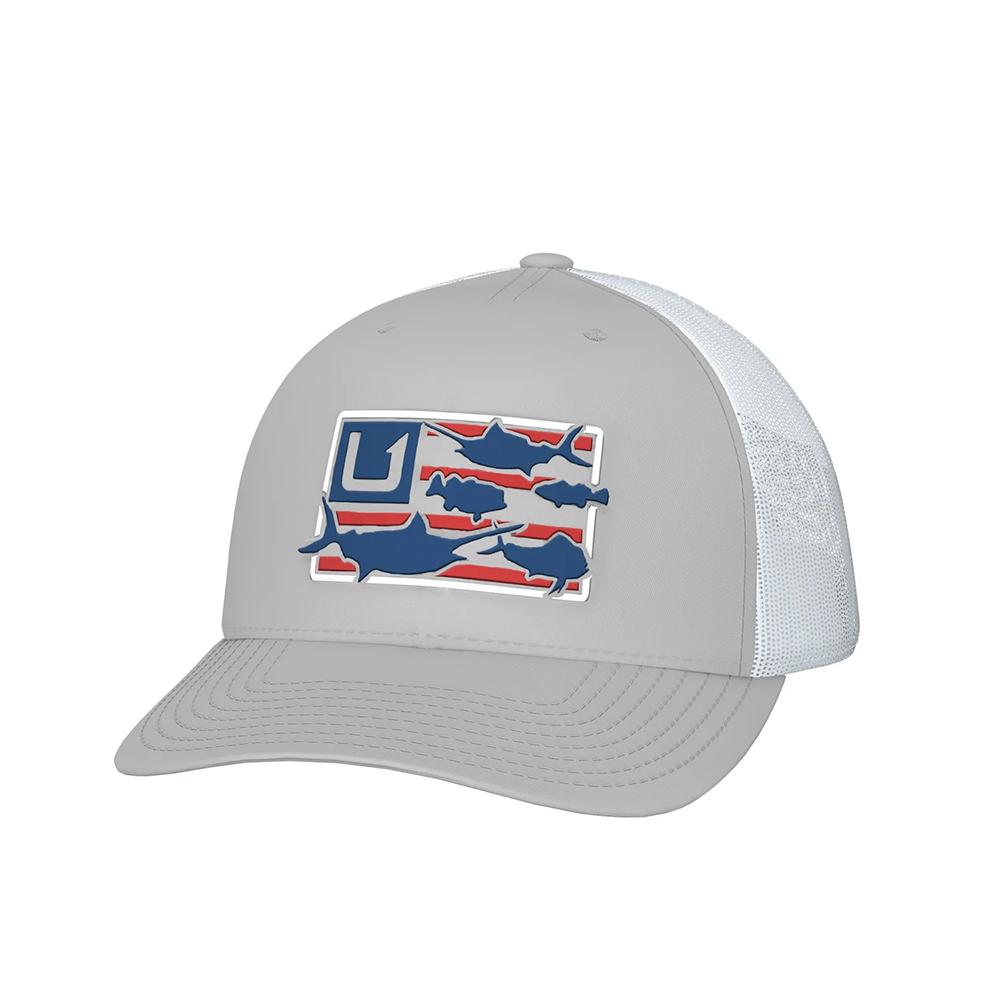 Huk Trophy Flag Mid-Profile Trucker Hat Light Grey