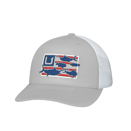 Huk Trophy Flag Mid-Profile Trucker Hat Light Grey