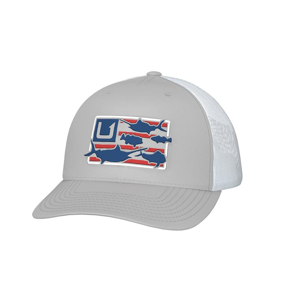 Huk Trophy Flag Mid-Profile Trucker Hat Light Grey