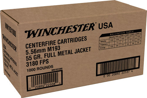 Winchester 5.56x45mm NATO WM1931000 Lake City Full Metal Jacket FMJ 55 Grain