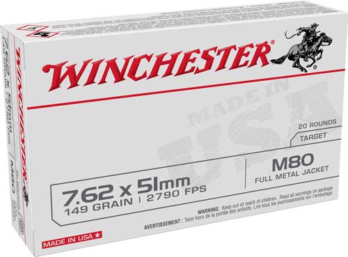 Winchester .308 Win / 7.62x51mm WM80 M80 M80 Full Metal Jacket Lead Core 149 Grain