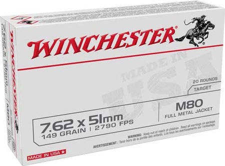 Winchester .308 Win / 7.62x51mm WM80 M80 M80 Full Metal Jacket Lead Core 149 Grain