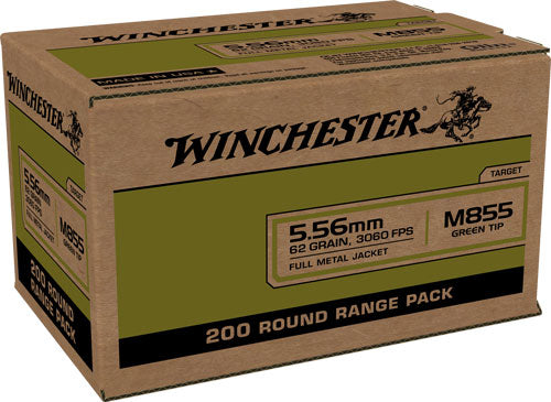 Winchester 5.56x45mm NATO Rifle Ammo M855 Green Tip Range Pack Full Metal Jacket FMJ 62 grain 