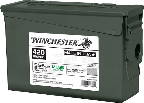 Winchester 5.56x45mm NATO WM855420CS USA M855 Green Tip Full Metal Jacket FMJ 62 Grain