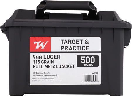 Winchester 9mm Luger / Parabellum Handgun Ammo USA Field Box Full Metal Jacket FMJ 115 grain 