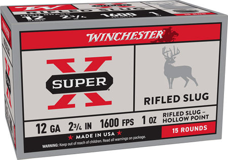Winchester 12 Gauge X12RS15VP Super X Rifled Slug Hollow Point 2.75" 1oz Rifled Slug