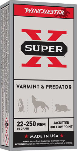 Winchester .22-250 Remington X22250HP Super X Varmint & Predator Jacketed Hollow Point JHP 55 Grain