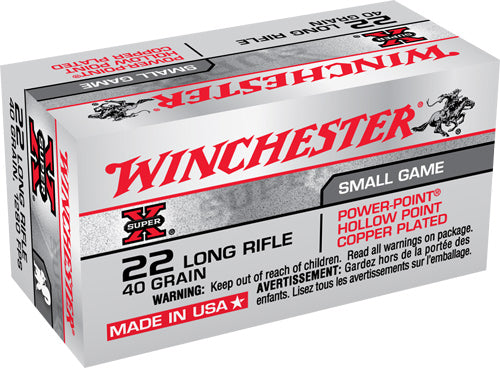 Winchester .22 Long Rifle Rimefire Ammo Super-X Power-Point Plated Hollow Point JHP 40 grain 