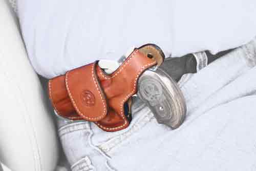 Bond Arms LH Tan Leather Thumbsnap Cross Draw Driving Holster