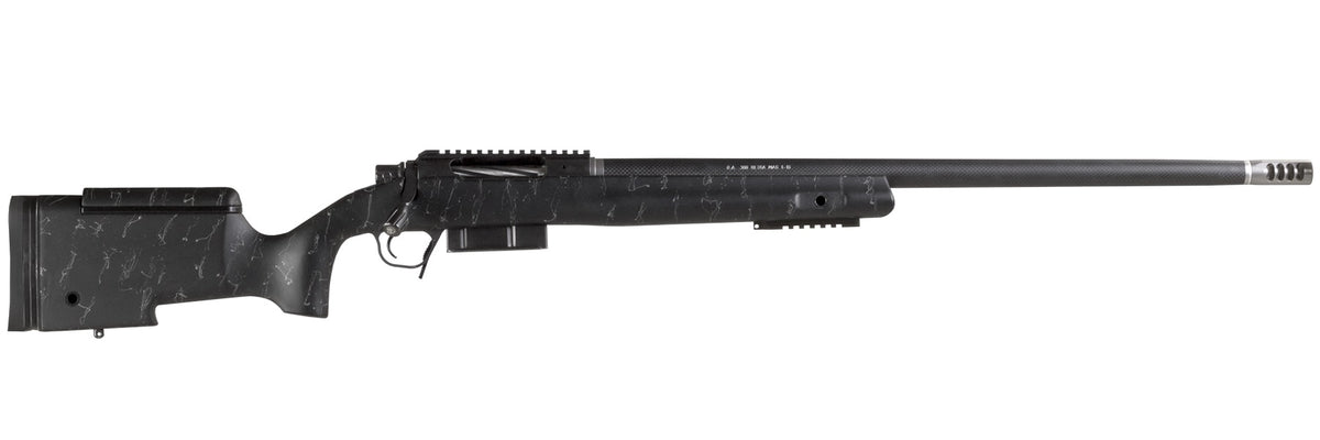 Christensen Arms BA Tactical Long Range .338 Lapua Mag 3+1 27in Carbon Fiber Barrel Rifle, Black Nitride Finish, Black/Gray Webbing Stock
