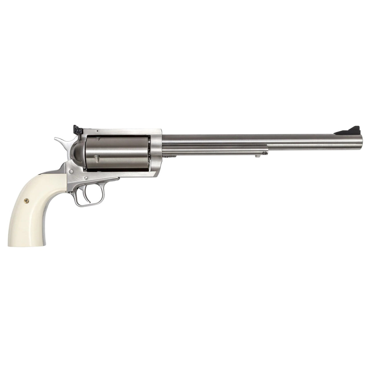 Magnum Research BFR4570B BFR Long Cylinder Extra Large 45-70 Gov 5 Shot 10" Brushed Stainless Steel Barrel, Cylinder & Frame, Bisley White Laminate Grip, Exposed Hammer