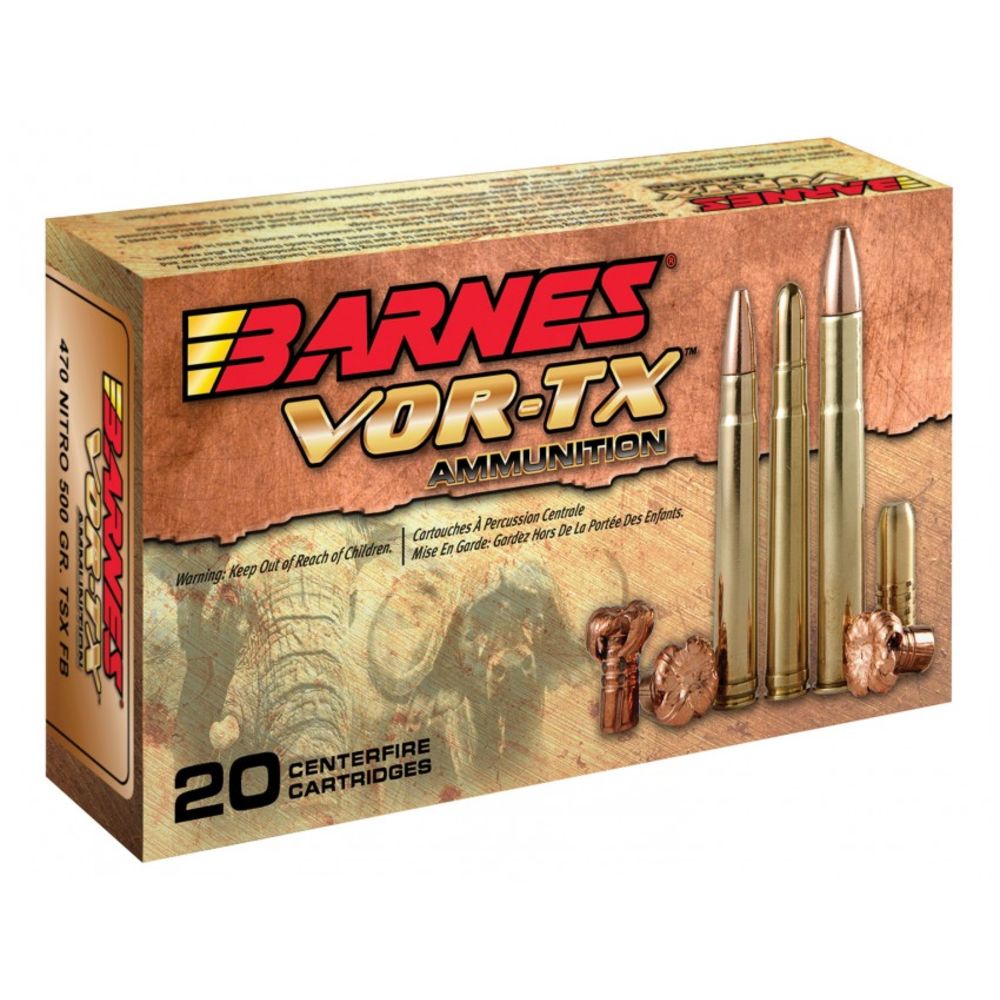 Barnes .470 Nitro Express Rifle Ammo VOR-TX Safari Banded Solid Flat Nose Solid 500 grain 