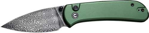 CIVIVI Qubit 2.98" Green/Damascus Button Lock Pocket Knife