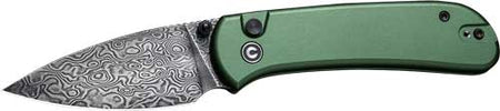 CIVIVI Qubit 2.98" Green/Damascus Button Lock Pocket Knife