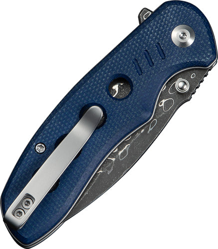 CIVIVI Triptych Folding Knife 2.97" Blue Canvas Micarta w/ Damascus