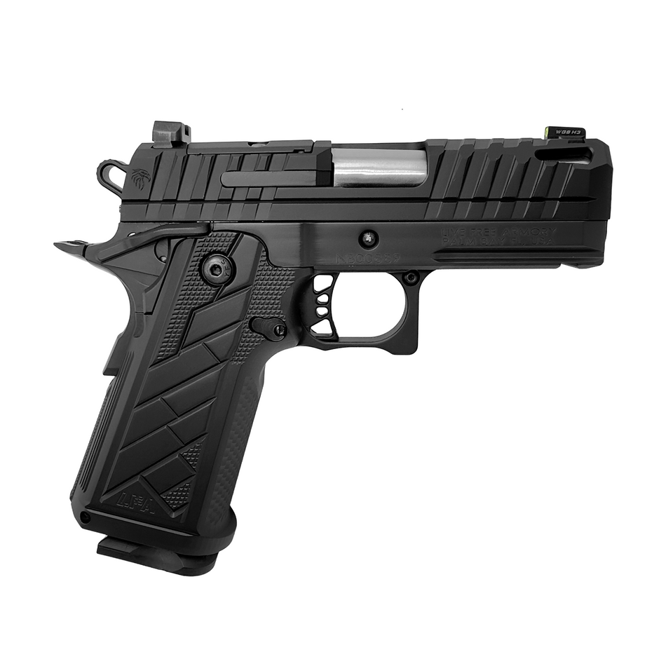 Live Free Armory HG8645-N Apollo 11 V2 Sub-Compact 9mm Luger 18+1 3.35" Stainless Barrel, Black Cerakote Steel Optic Ready/Serrated Slide, Black Cerakote Steel Frame w/Beavertail & Picatinny Rail, Bla