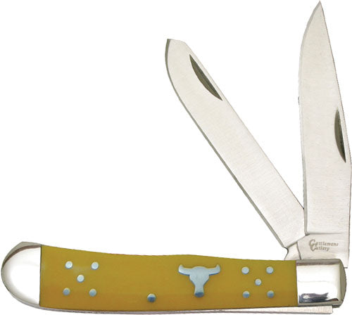ABKT Cattlemans Cutlery 3.25" 2-Blade Trapper Pocket Knife Yellow Delrin Handle