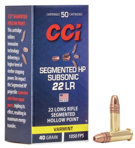 CCI .22 Long Rifle Rimefire Ammo Segmented HP Subsonic Hollow Point Subsonic JHP 40 grain 
