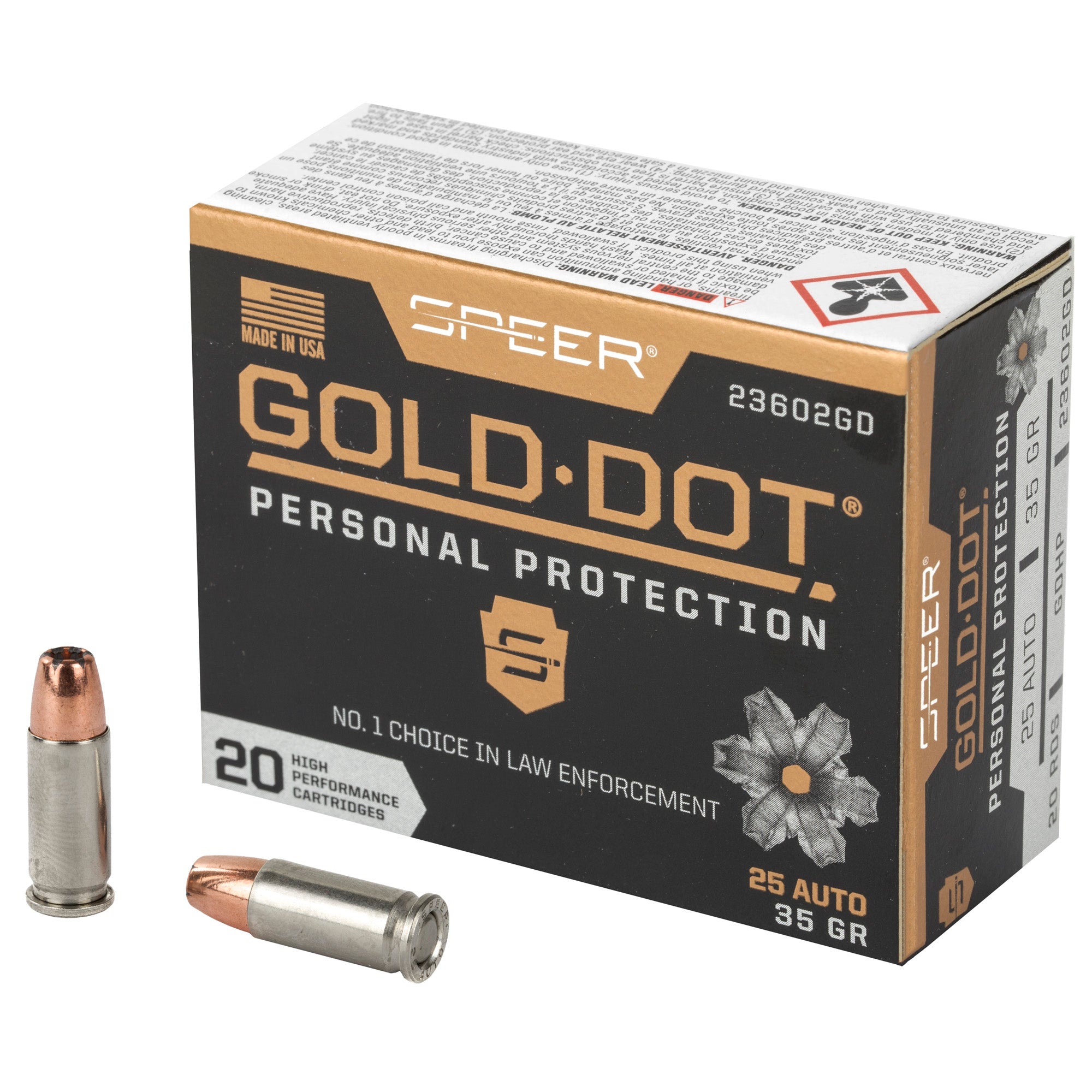 Speer .25 ACP 23602GD Gold Dot Personal Protection Hollow Point HP 35 Grain