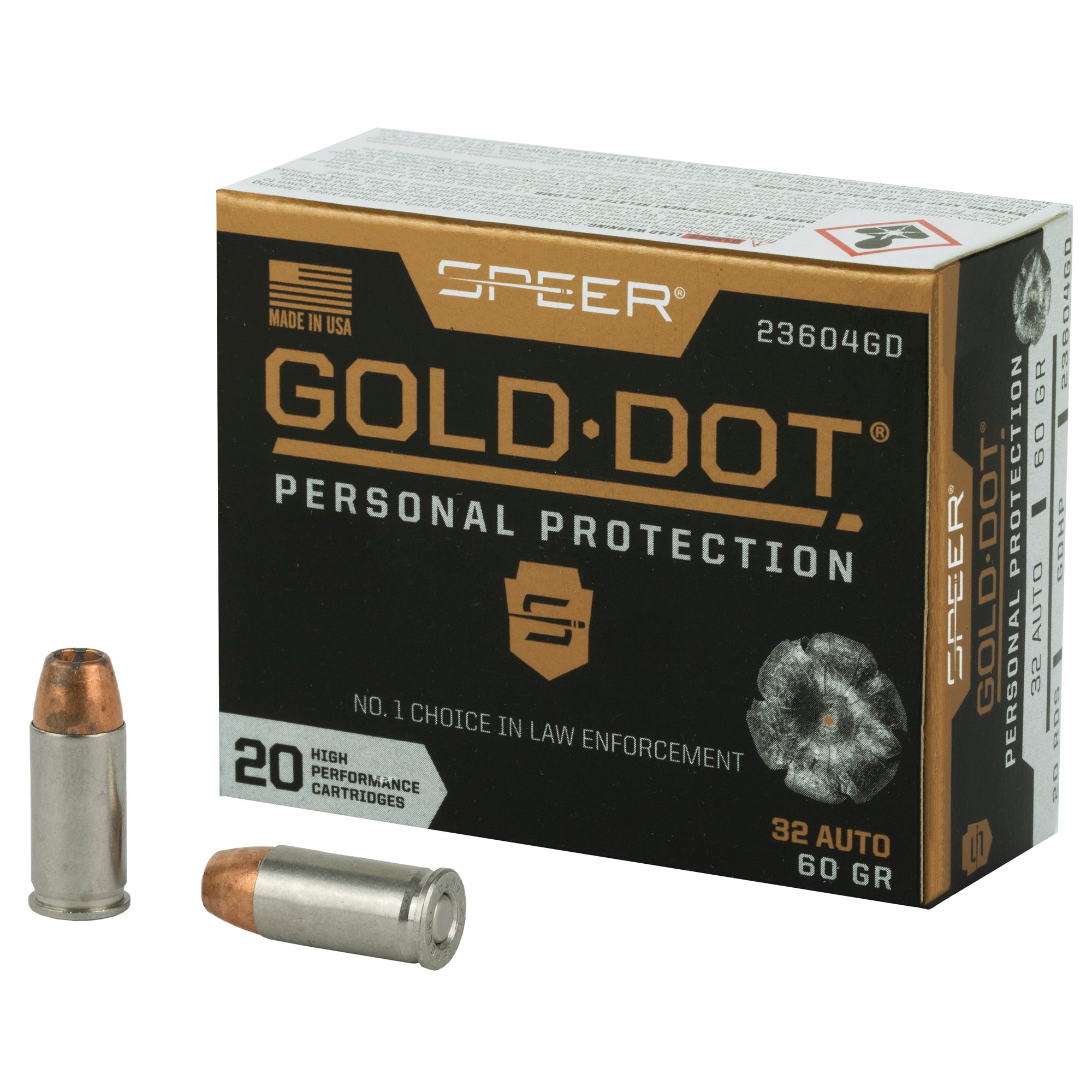 Speer .32 ACP 23604GD Gold Dot Personal Protection Hollow Point HP 60 Grain
