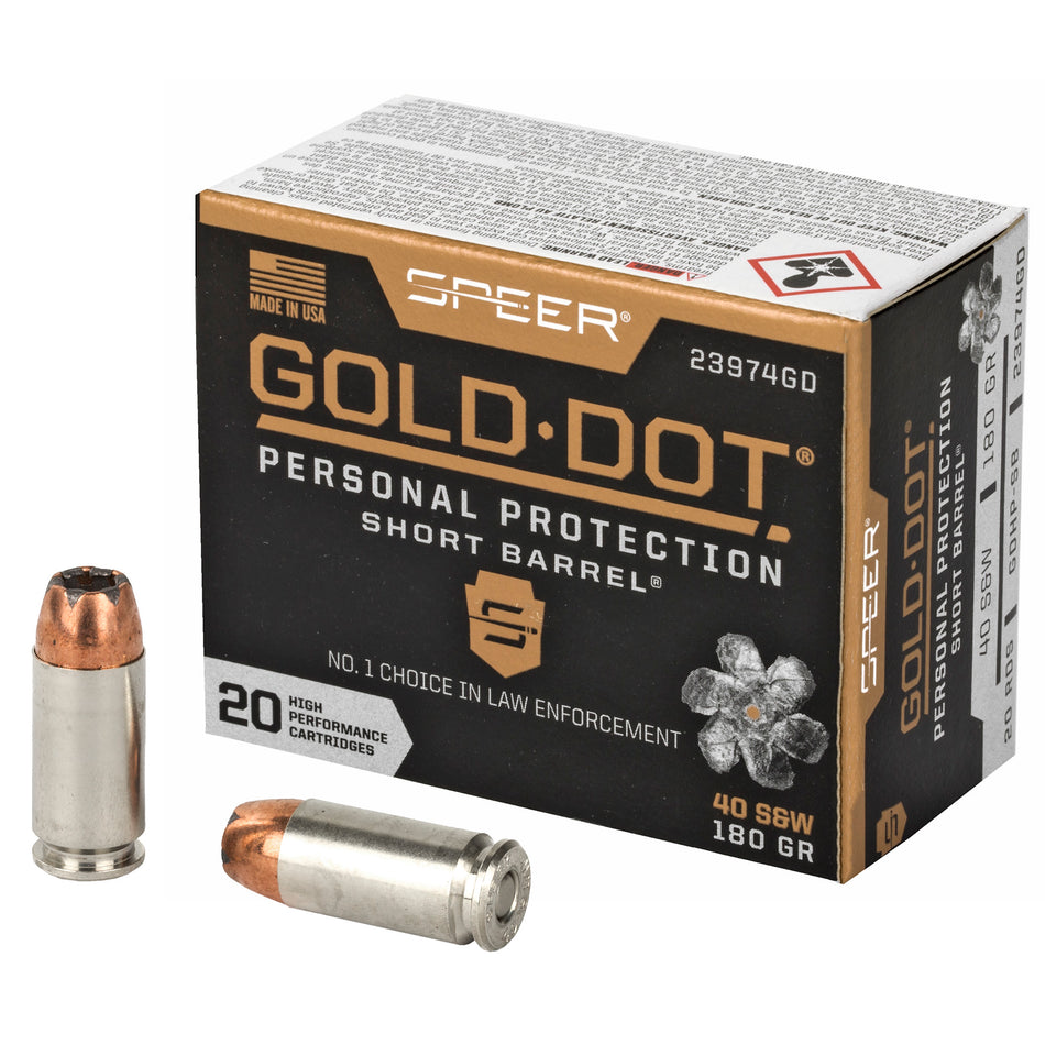 Speer .40 S&W 23974GD Gold Dot Personal Protection Short Barrel Hollow Point HP 180 Grain