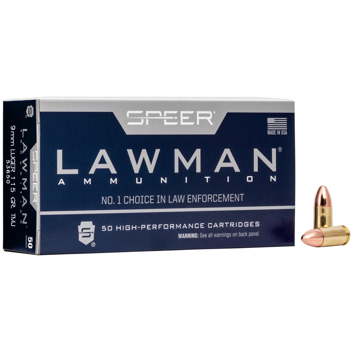 Speer 9mm Luger / Parabellum Handgun Ammo Lawman Total Metal Jacket TMC 115 grain 