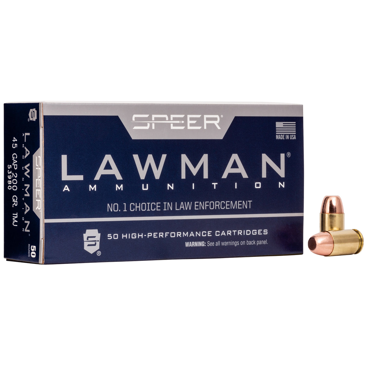 Speer .45 Long Colt 53980 Lawman Total Metal Jacket Flat Nose 200 Grain