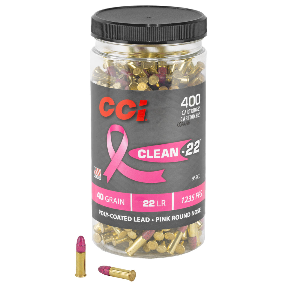 CCI .22 Long Rifle Rimefire Ammo Clean-22 Pink Lead Round Nose Solid 40 grain 
