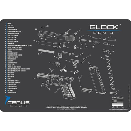 Cerus Gear Glock Gen 3 Schematic 12"x17" Padded ProMat Gray