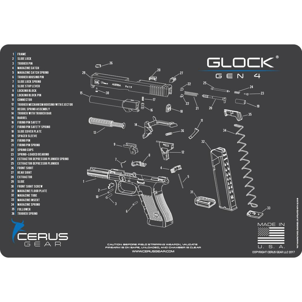 Cerus Gear Glock G4 Schematic Cleaning Promat 12"x17" Gray