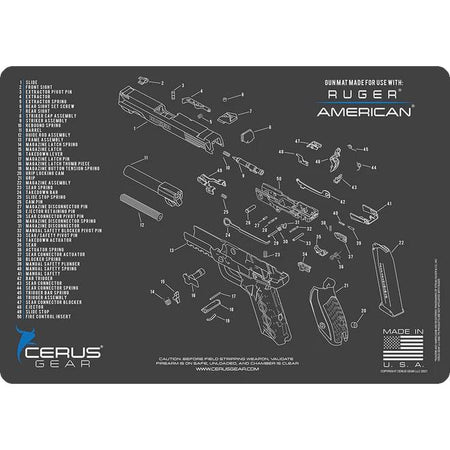 Cerus Gear 12x17 Ruger American Pistol Schematic Cleaning Mat - Grey and Blue
