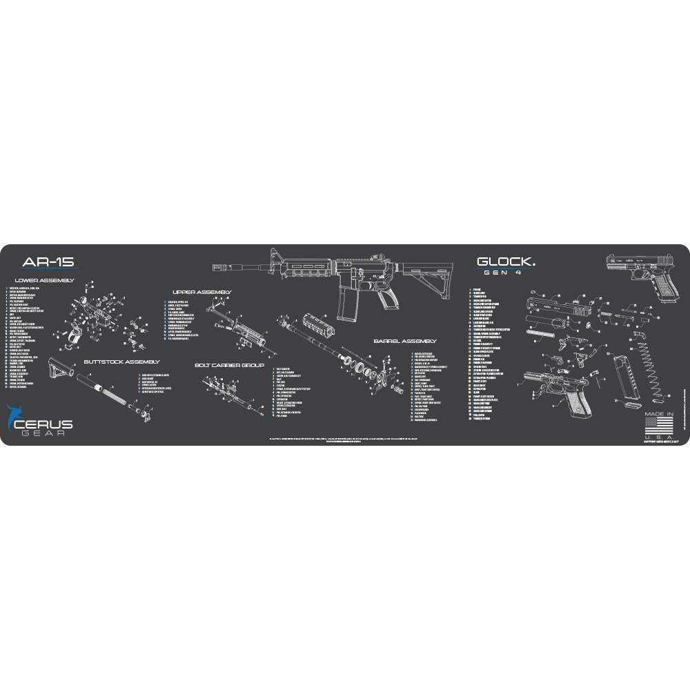 Cerus Gear XXL 14x48 AR-15/Glock Schematic Combo Cleaning ProMat Grey