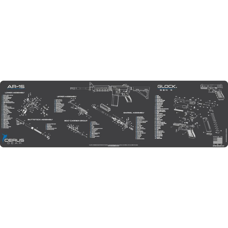 Cerus Gear XXL 14x48 AR-15/Glock Schematic Combo Cleaning ProMat Grey