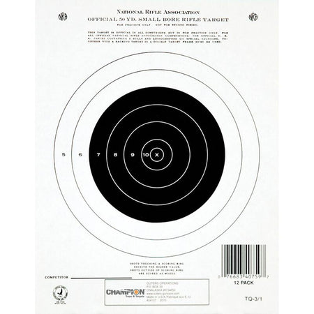 Champion NRA Official Paper Targets GTQ-3/1 50 Yard Small Bore Single Bull 12ct