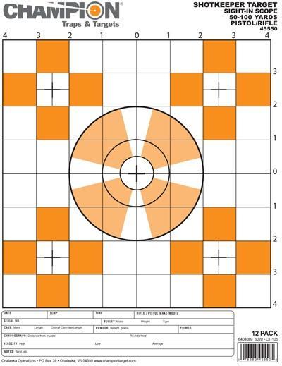 Champion Shotkeeper Small Orange Sight-In Targets 12/Pack