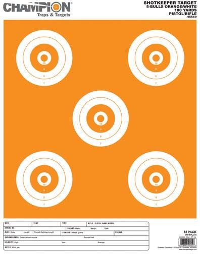 Champion ShotKeeper 5 Bull Large Targets White and Orange (12 Per Pack)