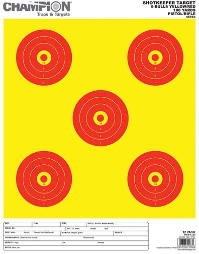 Champion ShotKeeper 5 Bull Large Targets Yellow and Red (12 Per Pack)
