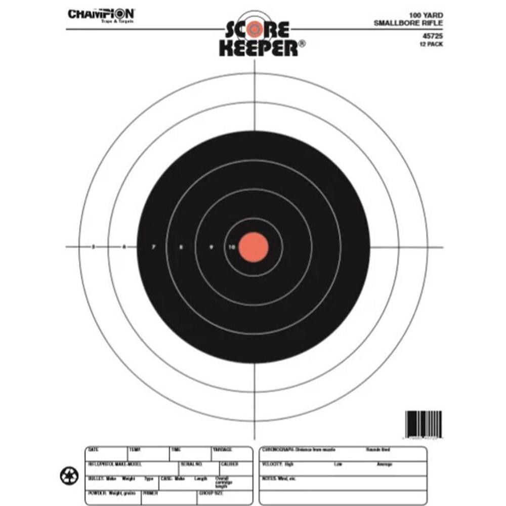Champion Score Keeper Fluorescent Orange Bull 100 Yard Small Bore Rifle Targets 12ct