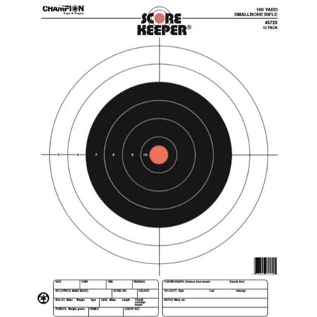 Champion Score Keeper Fluorescent Orange Bull 100 Yard Small Bore Rifle Targets 12ct